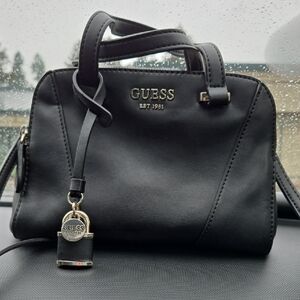 GUESS Black Satchel with Gold Accents